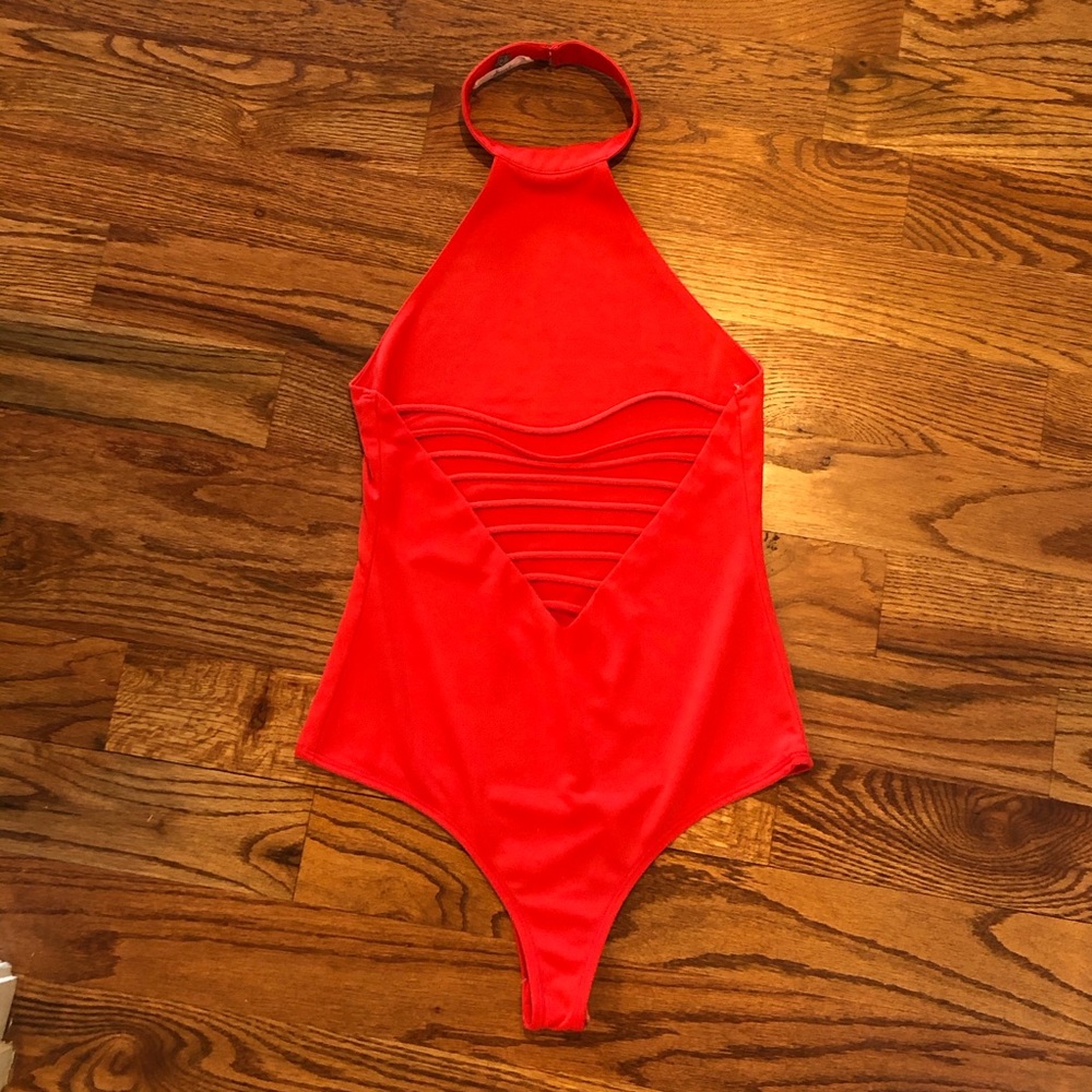Fringe Red Open Back Bodysuit